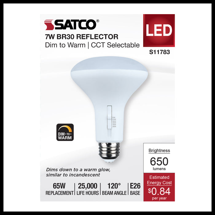 SATCO/NUVO 7W BR30 LED CCT Selectable 2700K/3000K/3500K/4000K/5000K 120V 90 CRI Dimmable E26 Base White (S11783)