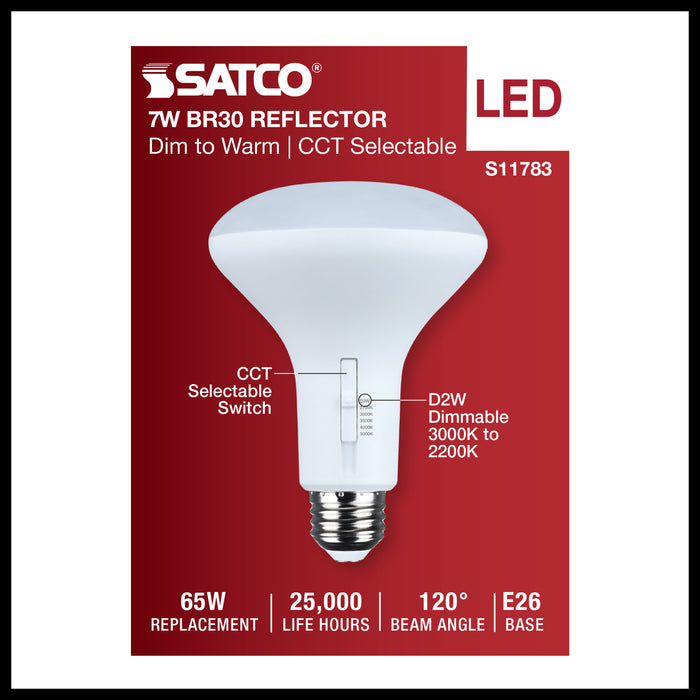 SATCO/NUVO 7W BR30 LED CCT Selectable 2700K/3000K/3500K/4000K/5000K 120V 90 CRI Dimmable E26 Base White (S11783)