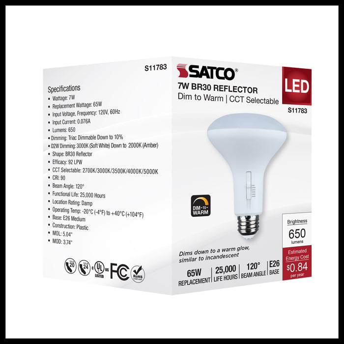 SATCO/NUVO 7W BR30 LED CCT Selectable 2700K/3000K/3500K/4000K/5000K 120V 90 CRI Dimmable E26 Base White (S11783)
