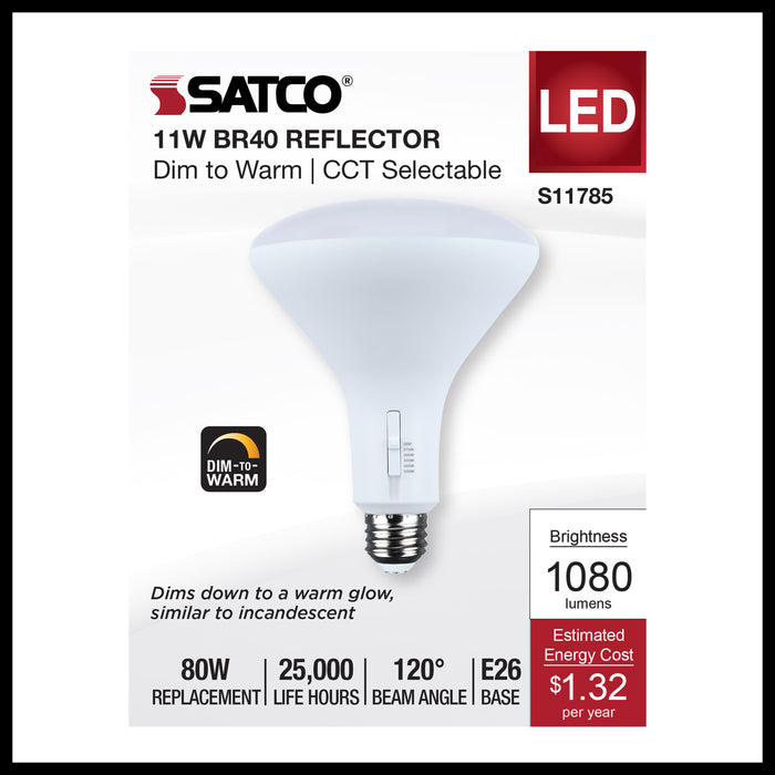 SATCO/NUVO 11W BR40 LED CCT Selectable 2700K/3000K/3500K/4000K/5000K 120V 90 CRI Dimmable E26 Base White (S11785)