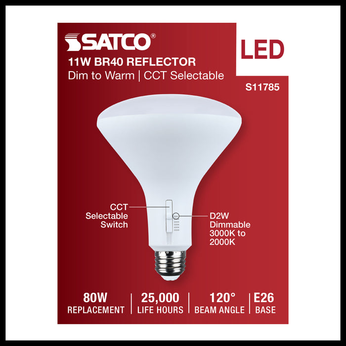 SATCO/NUVO 11W BR40 LED CCT Selectable 2700K/3000K/3500K/4000K/5000K 120V 90 CRI Dimmable E26 Base White (S11785)