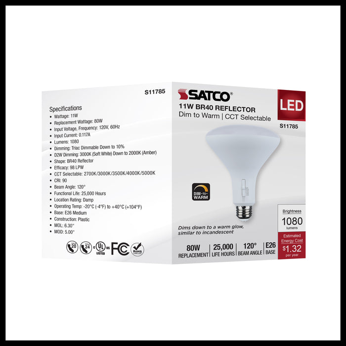 SATCO/NUVO 11W BR40 LED CCT Selectable 2700K/3000K/3500K/4000K/5000K 120V 90 CRI Dimmable E26 Base White (S11785)