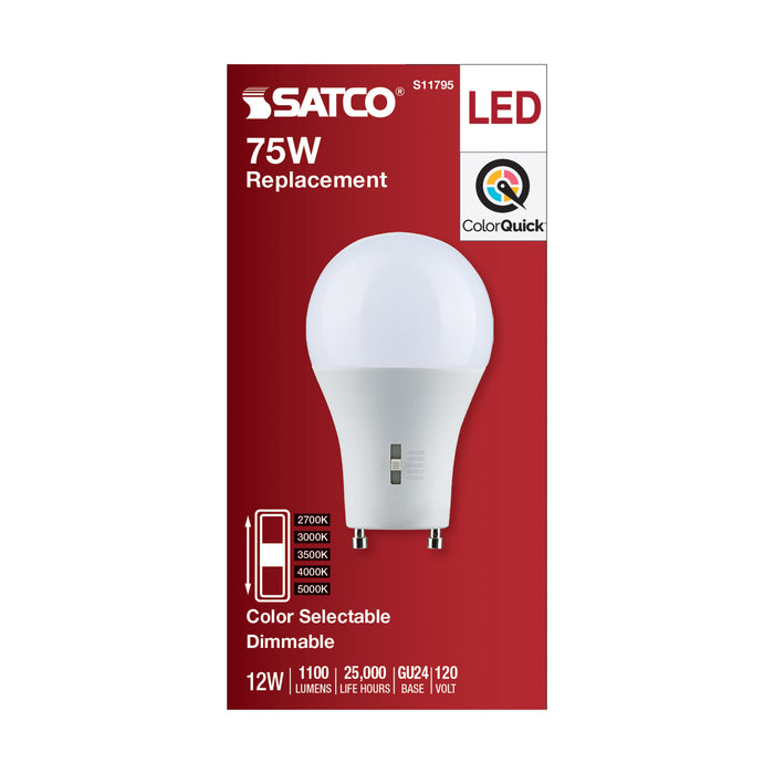 SATCO/NUVO LED A-Shape Lamp CCT Selectable 2700K/3000K/3500K/4000K/5000K 12W 90 CRI 120V 1100Lm GU24 Base Dimmable (S11795)