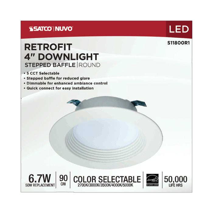 SATCO/NUVO 6.7W LED Downlight Retrofit 4 Inches CCT Selectable Round White Finish 120V (S11800R1)