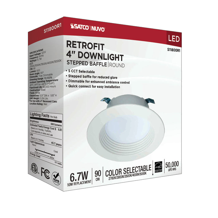 SATCO/NUVO 6.7W LED Downlight Retrofit 4 Inches CCT Selectable Round White Finish 120V (S11800R1)