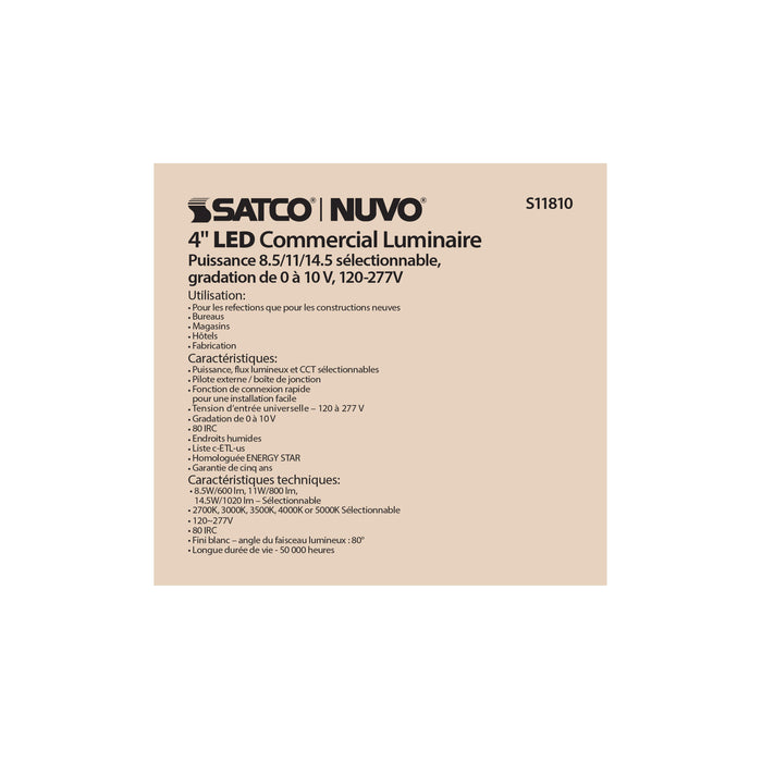SATCO/NUVO ColorQuick 14.5W Commercial LED Downlight Retrofit 4 Inch CCT And Lumen Adjustable 120-277V (S11810)