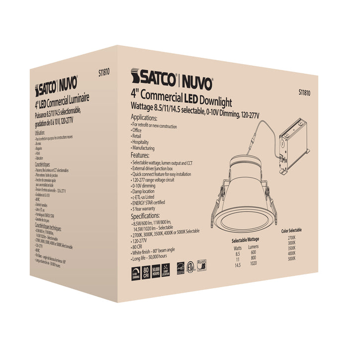 SATCO/NUVO ColorQuick 14.5W Commercial LED Downlight Retrofit 4 Inch CCT And Lumen Adjustable 120-277V (S11810)