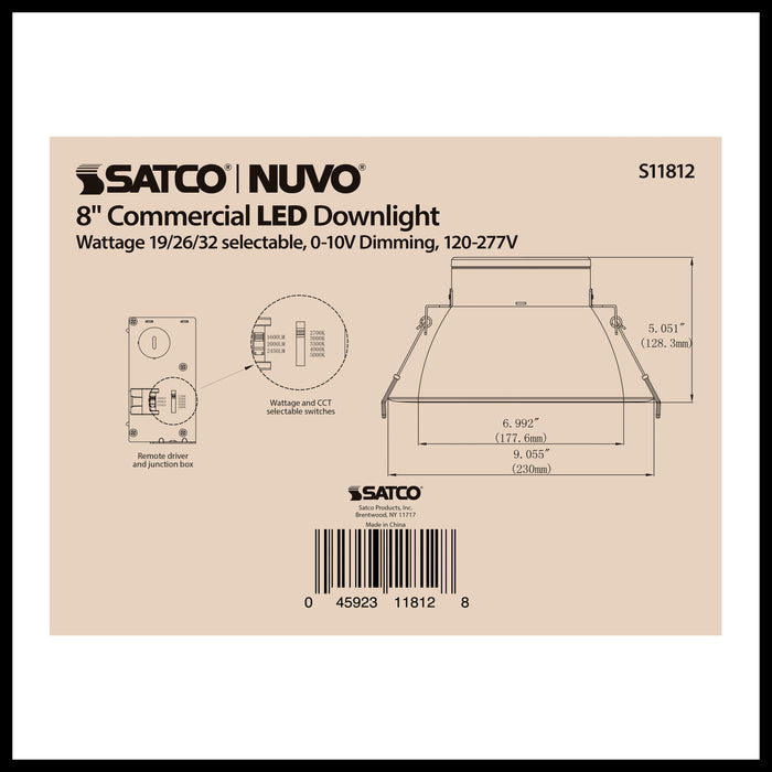 SATCO/NUVO ColorQuick 32W Commercial LED Downlight Retrofit 8 Inch CCT And Lumen Adjustable 120-277V (S11812)