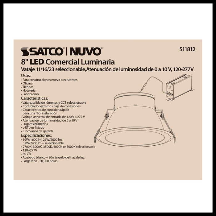 SATCO/NUVO ColorQuick 32W Commercial LED Downlight Retrofit 8 Inch CCT And Lumen Adjustable 120-277V (S11812)