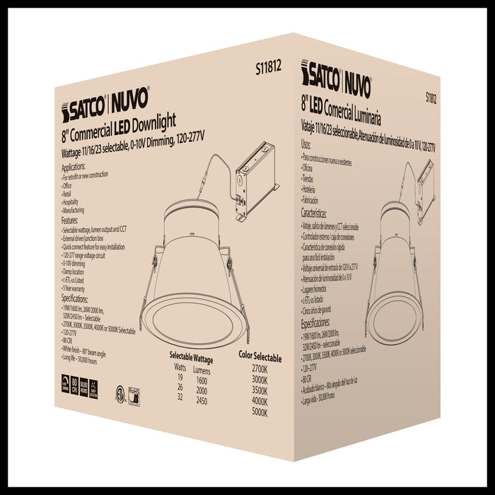 SATCO/NUVO ColorQuick 32W Commercial LED Downlight Retrofit 8 Inch CCT And Lumen Adjustable 120-277V (S11812)
