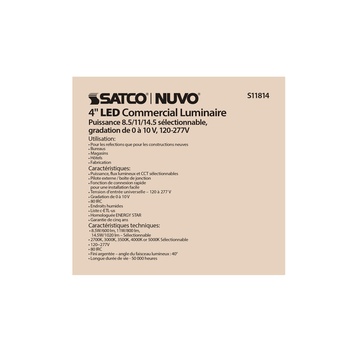 SATCO/NUVO ColorQuick 14.5W Commercial LED Downlight Retrofit 4 Inch CCT And Lumen Adjustable 120-277V (S11814)