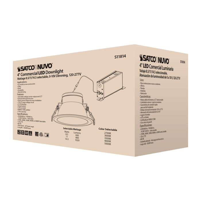 SATCO/NUVO ColorQuick 14.5W Commercial LED Downlight Retrofit 4 Inch CCT And Lumen Adjustable 120-277V (S11814)