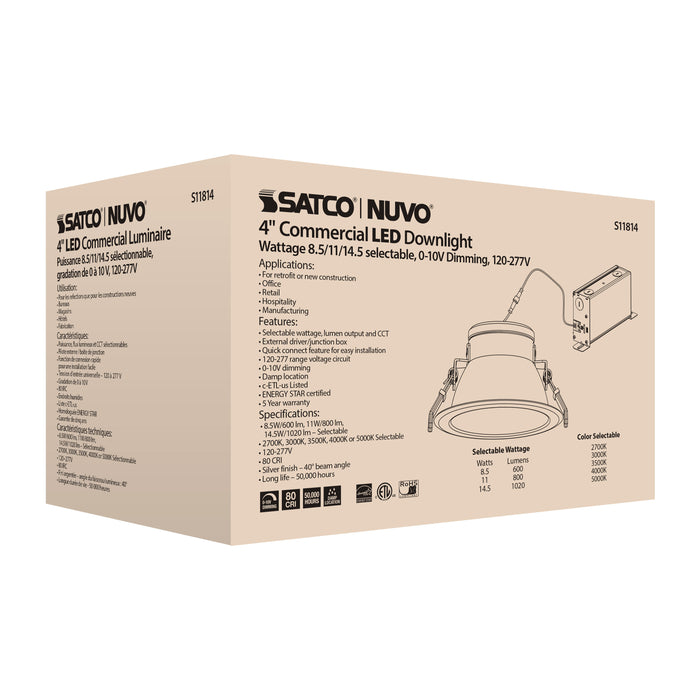 SATCO/NUVO ColorQuick 14.5W Commercial LED Downlight Retrofit 4 Inch CCT And Lumen Adjustable 120-277V (S11814)