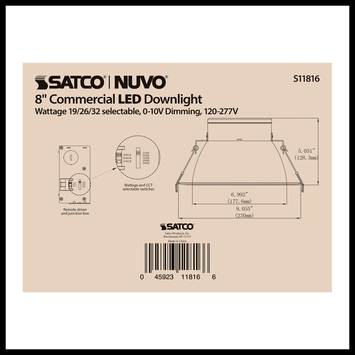 SATCO/NUVO ColorQuick 32W Commercial LED Downlight Retrofit 8 Inch CCT Adjustable 120-277V (S11816)