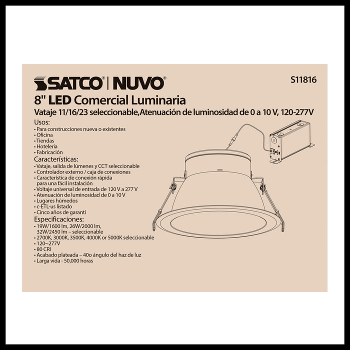 SATCO/NUVO ColorQuick 32W Commercial LED Downlight Retrofit 8 Inch CCT Adjustable 120-277V (S11816)