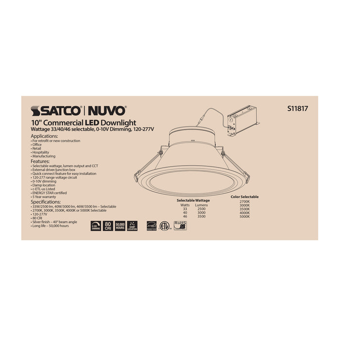 SATCO/NUVO ColorQuick 46W Commercial LED Downlight Retrofit 10 Inch CCT And Lumen Adjustable 120-277V (S11817)