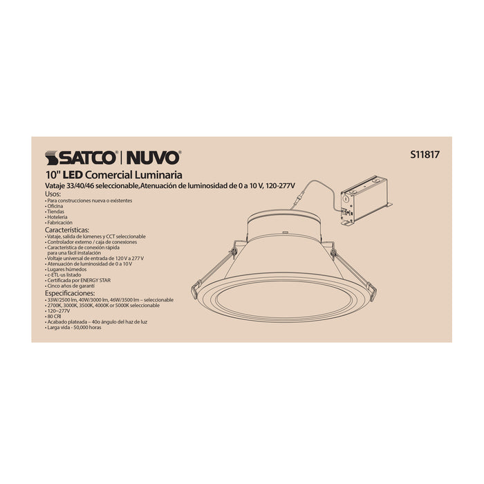 SATCO/NUVO ColorQuick 46W Commercial LED Downlight Retrofit 10 Inch CCT And Lumen Adjustable 120-277V (S11817)
