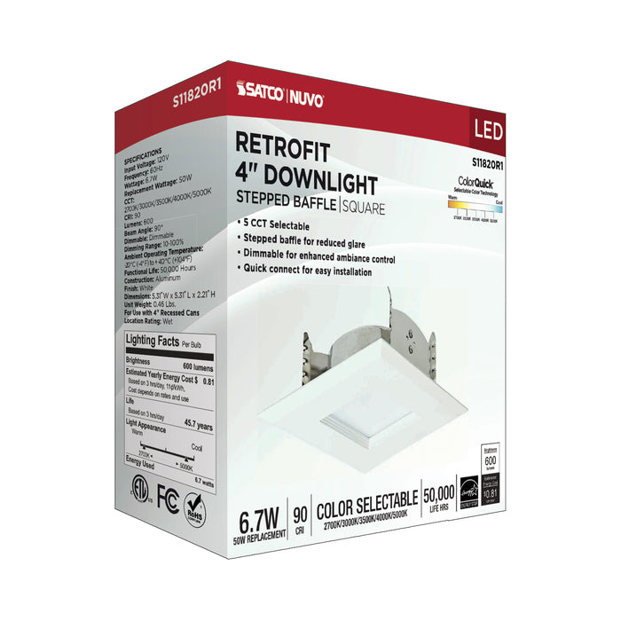 SATCO/NUVO 6.7W LED Downlight Retrofit 4 Inches CCT Selectable Square White Finish 120V (S11820R1)
