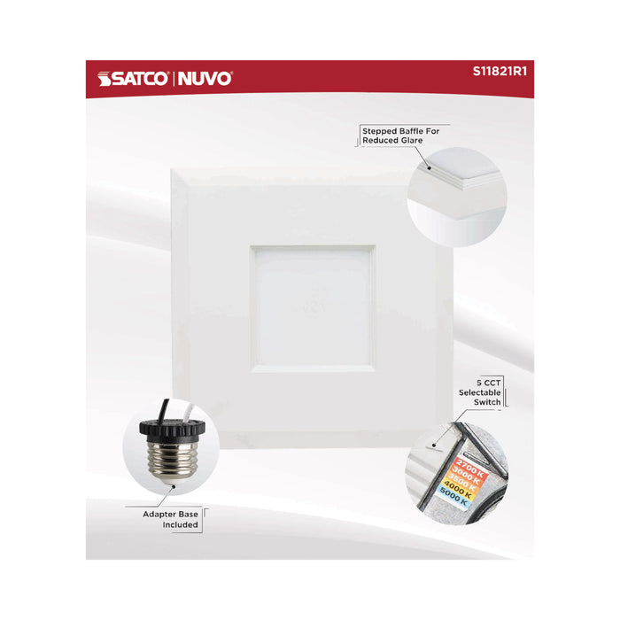 SATCO/NUVO 9W LED Downlight Retrofit 5-6 Inches CCT Selectable Square White Finish 120V (S11821R1)