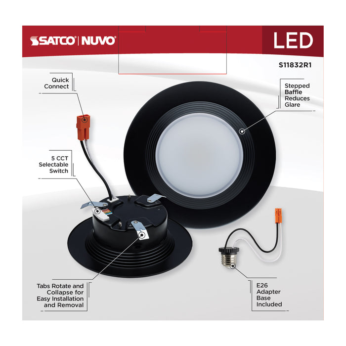 SATCO/NUVO 6.7W LED Downlight Retrofit 4 Inch CCT Selectable 120V Black Finish (S11832R1)