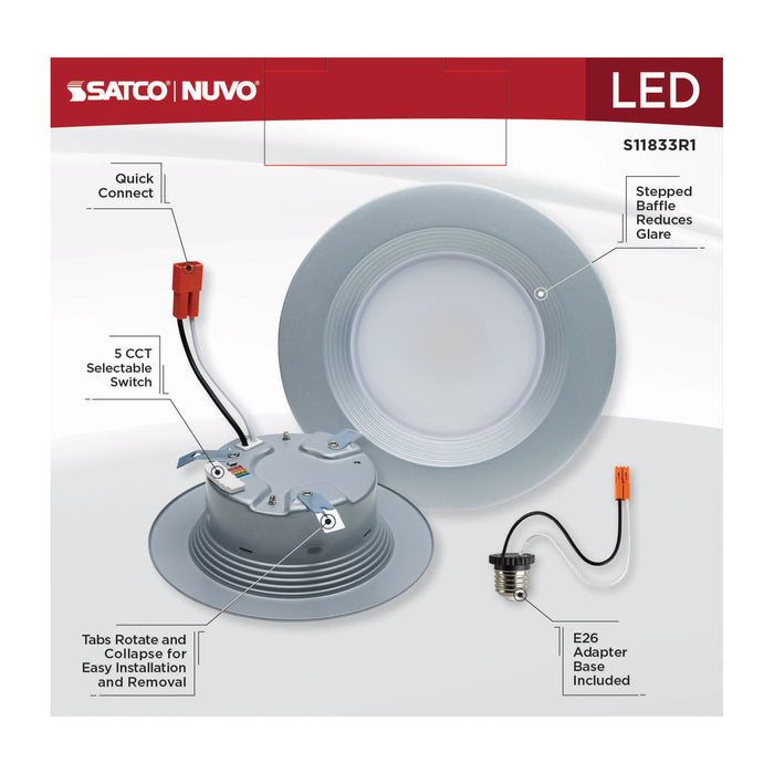 SATCO/NUVO 6.7W LED Downlight Retrofit 4 Inch CCT Selectable 120V Brushed Nickel Finish (S11833R1)