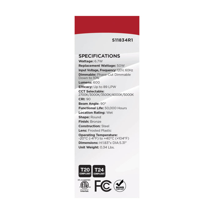 SATCO/NUVO 6.7W LED Downlight Retrofit 4 Inch CCT Selectable 120V Bronze Finish (S11834R1)