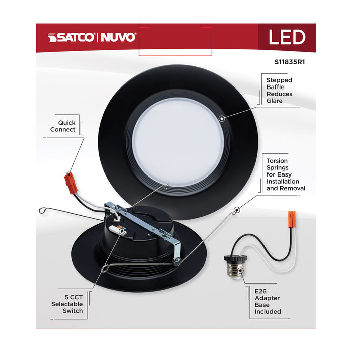 SATCO/NUVO 9W LED Downlight Retrofit 5-6 Inch CCT Selectable 120V Black Finish (S11835R1)