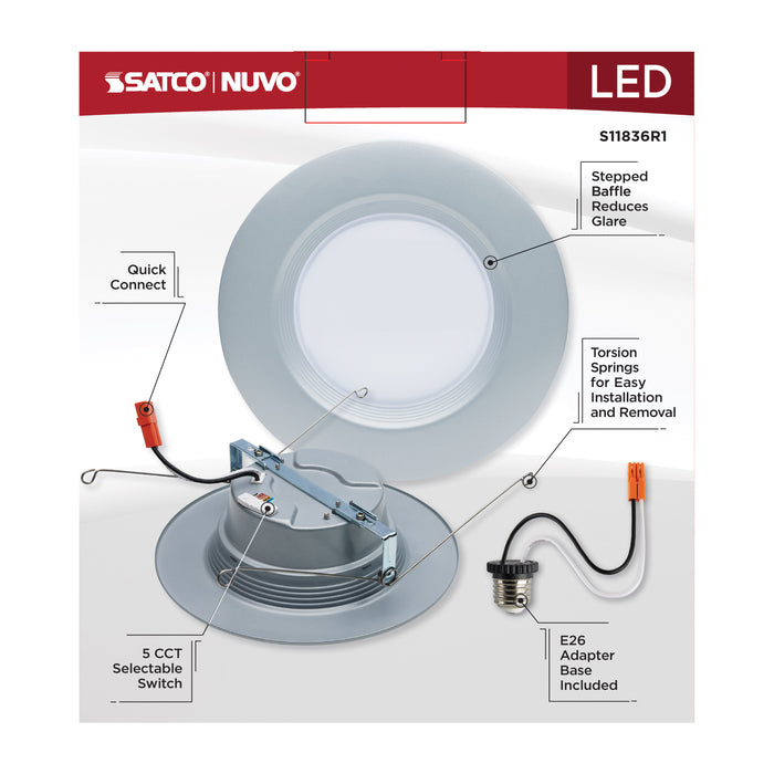 SATCO/NUVO 9W LED Downlight Retrofit 5-6 Inch CCT Selectable 120V Brushed Nickel Finish (S11836R1)