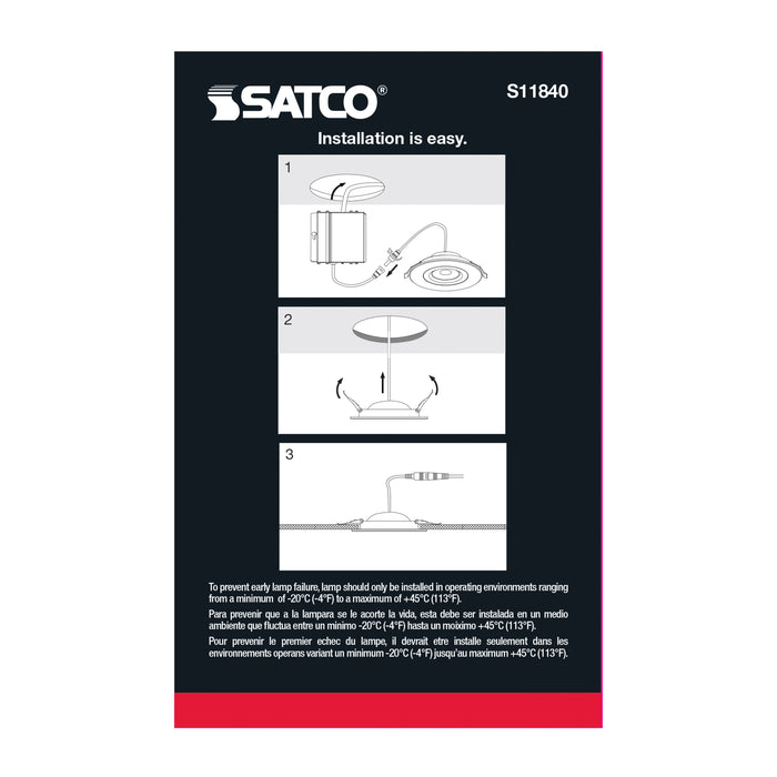 SATCO/NUVO 9W CCT Selectable LED Direct Wire Downlight Gimbaled 4 Inch Round Remote Driver White (S11840)