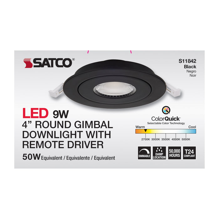 SATCO/NUVO 9W CCT Selectable LED Direct Wire Downlight Gimbaled 4 Inch Round Remote Driver Black (S11842)