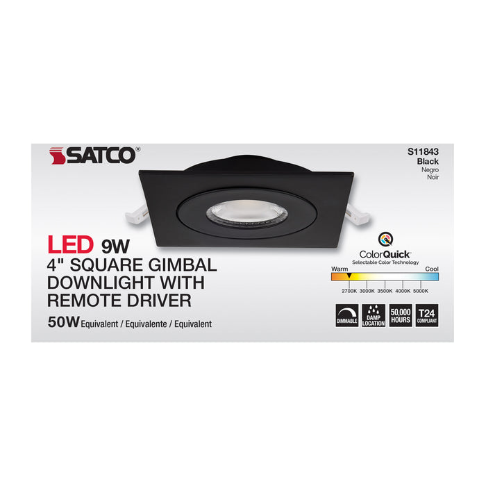 SATCO/NUVO 9W CCT Selectable LED Direct Wire Downlight Gimbaled 4 Inch Square Remote Driver Black (S11843)