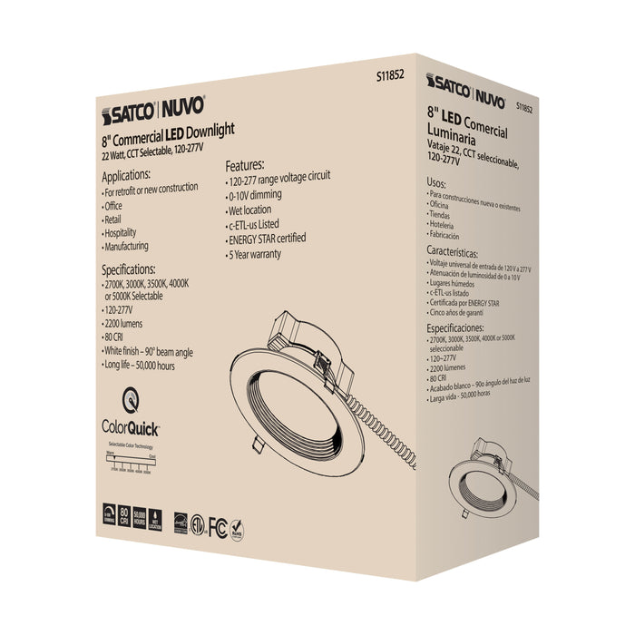 SATCO/NUVO 22W Commercial LED Downlight 8 Inch CCT Adjustable 2700K/3000K/3500K/4000K/5000K 2200Lm 120-277V (S11852)
