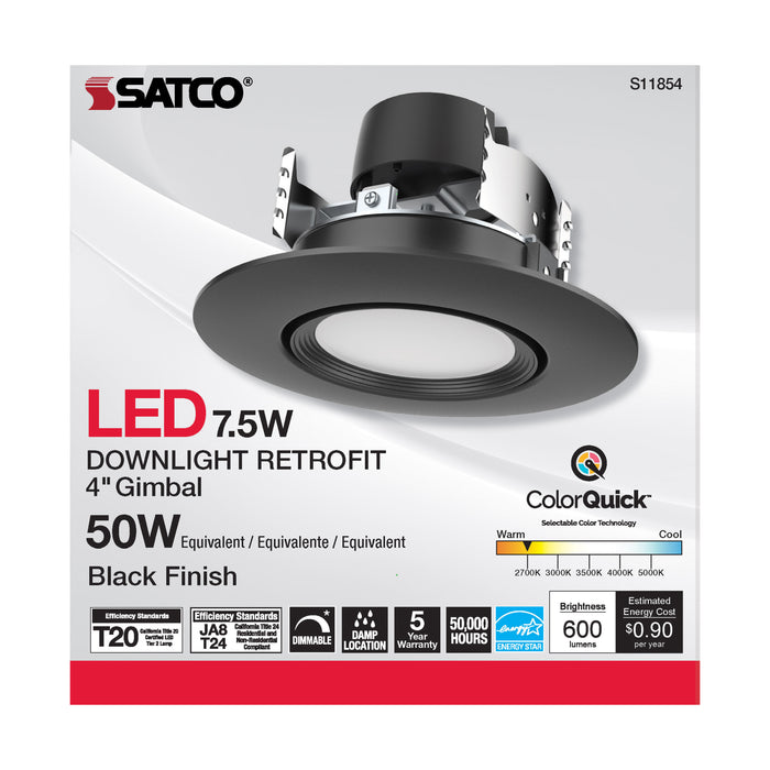 SATCO/NUVO 7.5W LED Direct Wire Downlight Gimbaled 120V CCT Selectable Black Finish (S11854)