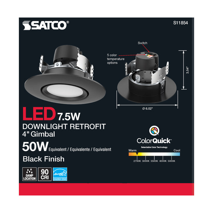 SATCO/NUVO 7.5W LED Direct Wire Downlight Gimbaled 120V CCT Selectable Black Finish (S11854)