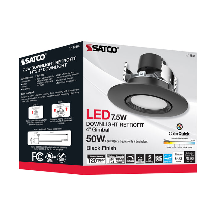 SATCO/NUVO 7.5W LED Direct Wire Downlight Gimbaled 120V CCT Selectable Black Finish (S11854)