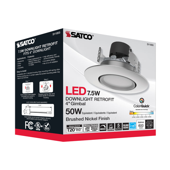 SATCO/NUVO 7.5W LED Direct Wire Downlight Gimbaled 120V CCT Selectable Brushed Nickel Finish (S11855)