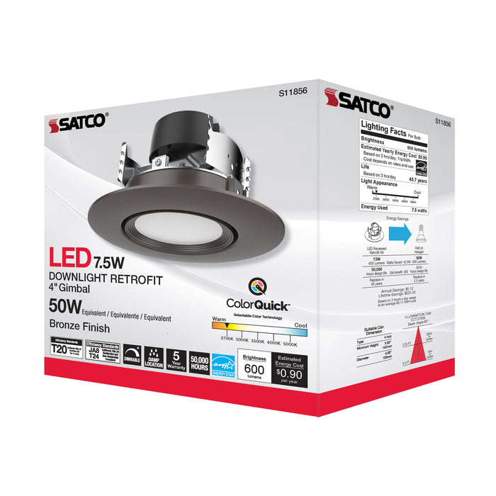 SATCO/NUVO 7.5W LED Direct Wire Downlight Gimbaled 120V CCT Selectable Bronze Finish (S11856)