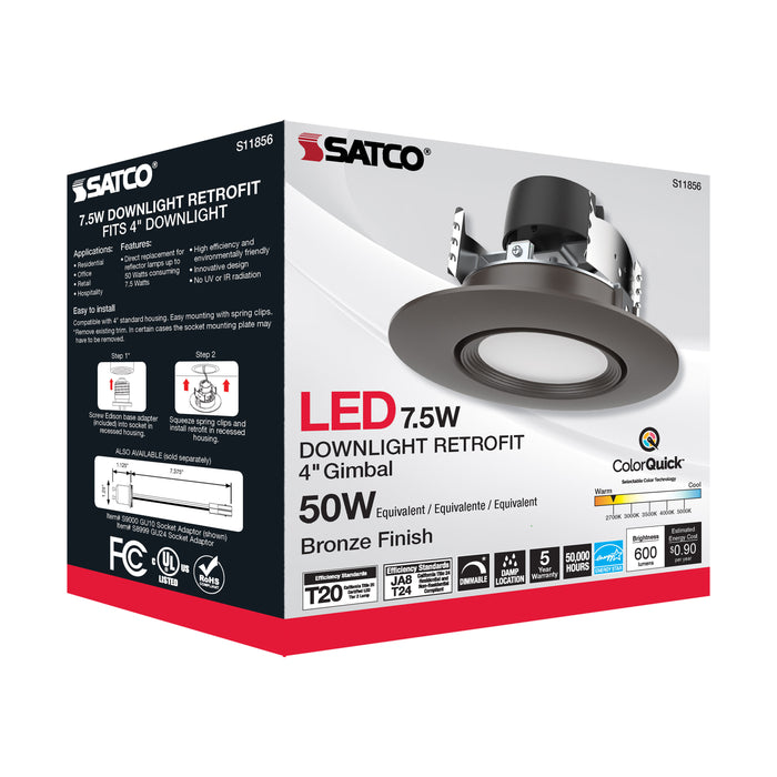 SATCO/NUVO 7.5W LED Direct Wire Downlight Gimbaled 120V CCT Selectable Bronze Finish (S11856)