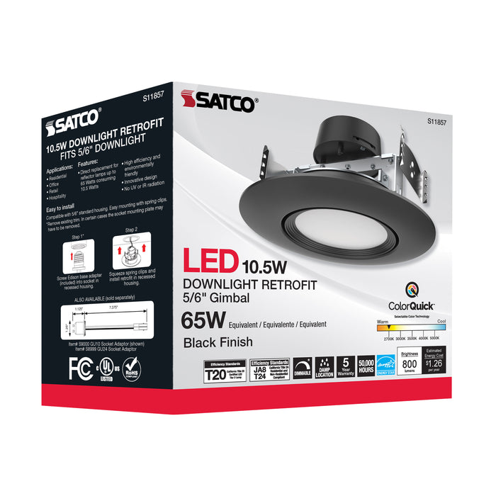SATCO/NUVO 10.5W LED Direct Wire Downlight Gimbaled 120V CCT Selectable Black Finish (S11857)