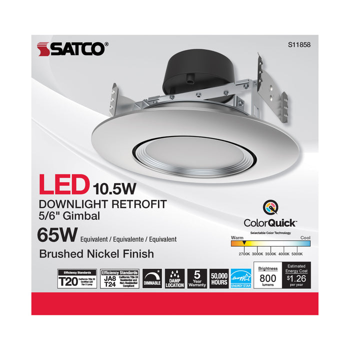 SATCO/NUVO 10.5W LED Direct Wire Downlight Gimbaled 120V CCT Selectable Brushed Nickel Finish (S11858)