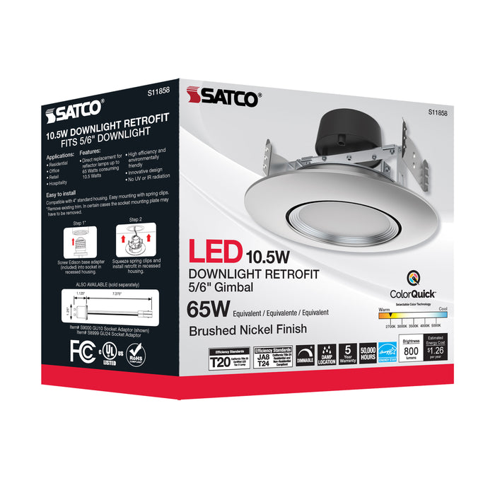 SATCO/NUVO 10.5W LED Direct Wire Downlight Gimbaled 120V CCT Selectable Brushed Nickel Finish (S11858)