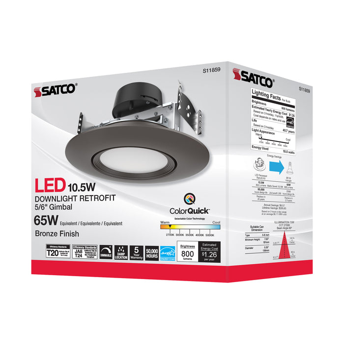 SATCO/NUVO 10.5W LED Direct Wire Downlight Gimbaled 120V CCT Selectable Bronze Finish (S11859)