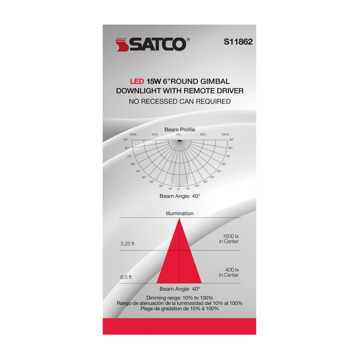 SATCO/NUVO 15W CCT Selectable LED Direct Wire Downlight Gimbaled 6 Inch Round Remote Driver Black (S11862)