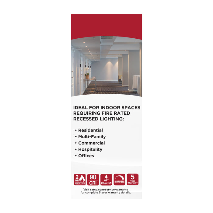 SATCO/NUVO 13W LED Fire Rated 6 Inch Direct Wire Downlight Round Flat Lens CCT Selectable 2700K/3000K/3500K/4000K/5000K 120V Dimmable Remote Driver White (S11866)