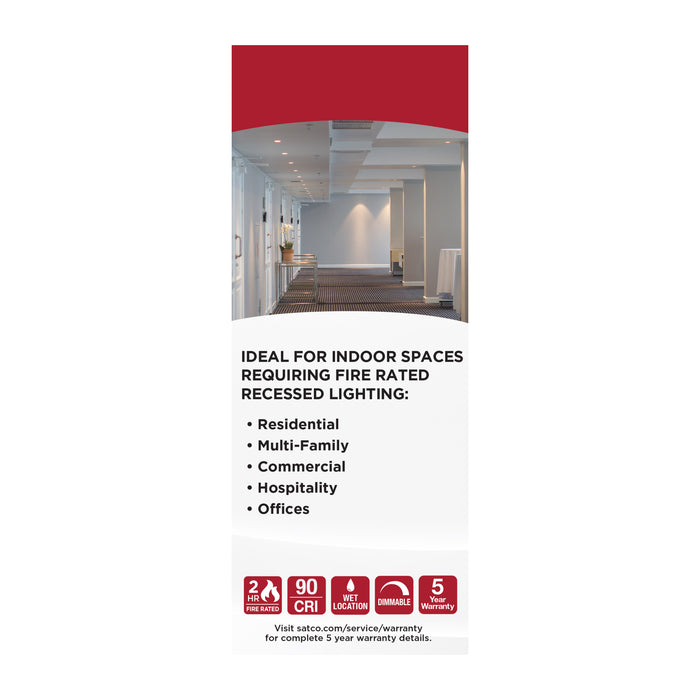 SATCO/NUVO 13W LED Fire Rated 6 Inch Direct Wire Downlight Round Stepped Baffle CCT Selectable 2700K/3000K/3500K/4000K/5000K 120V Dimmable Remote Driver White (S11867)