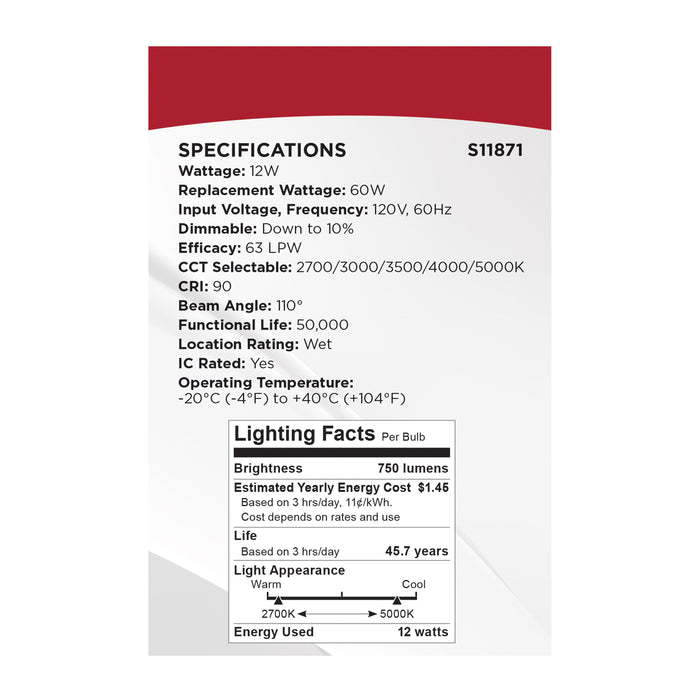 SATCO/NUVO 4 Inch Square 12W LED Low Profile Regress Baffle Downlight Remote Driver CCT Selectable 2700K/3000K/3500K/4000K/5000K 750Lm 90 CRI 120V White (S11871)