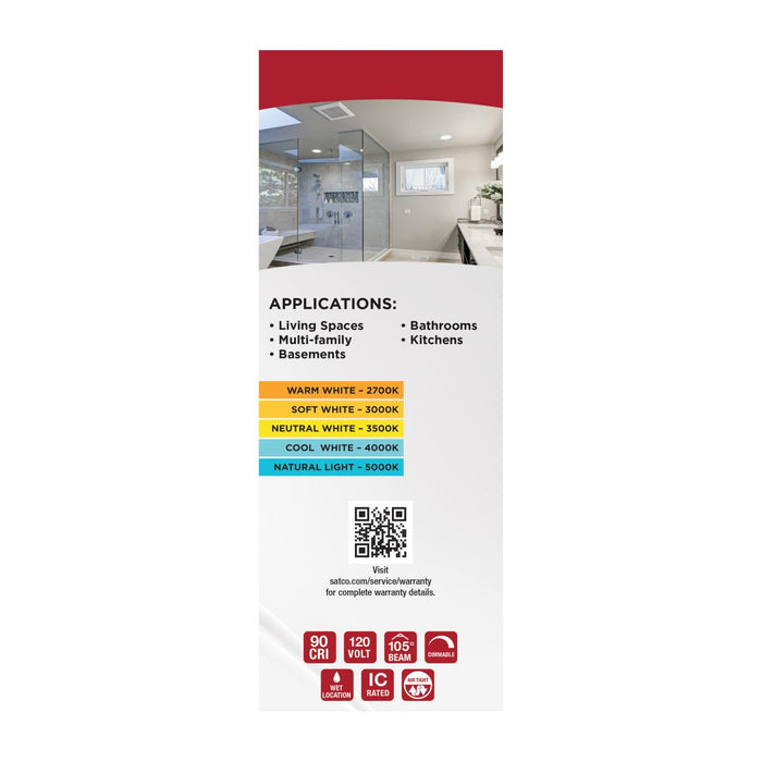 SATCO/NUVO 13W LED Direct Wire Downlight Slimfit Smooth Baffle 6 Inch CCT Selectable Round Remote Driver White Finish (S11872R1)