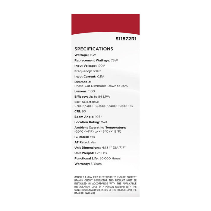 SATCO/NUVO 13W LED Direct Wire Downlight Slimfit Smooth Baffle 6 Inch CCT Selectable Round Remote Driver White Finish (S11872R1)