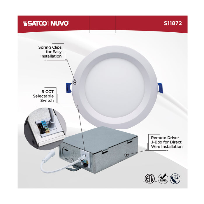 SATCO/NUVO 6 Inch Round 15W LED Low Profile Regress Baffle Downlight Remote Driver CCT Selectable 2700K/3000K/3500K/4000K/5000K 1100Lm 90 CRI 120V White (S11872)