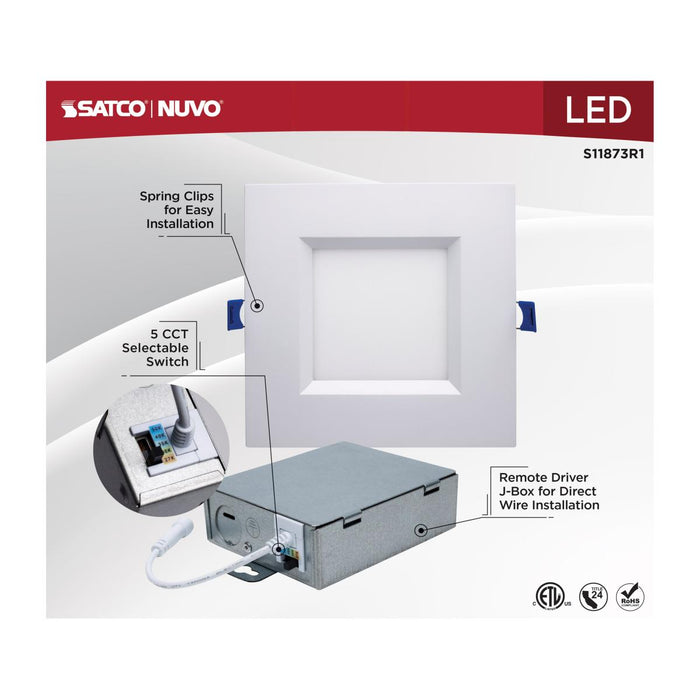SATCO/NUVO 12W LED Direct Wire Downlight Slimfit Smooth Baffle 6 Inch CCT Selectable Square Remote Driver White Finish (S11873R1)